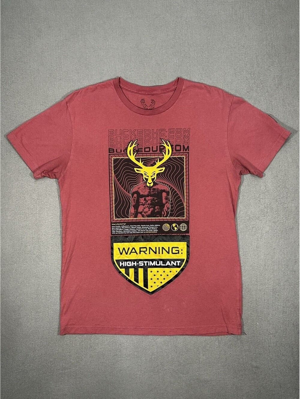 Bucked Up Graphic T Shirt Deer Antlers Warning Red Men Medium